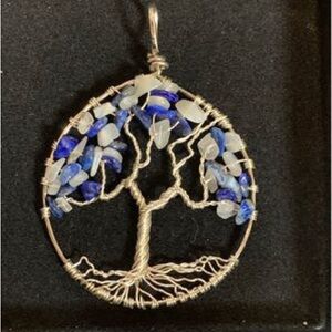 NWOT Moonstone and Lapis Tree of Life Wire Pendant